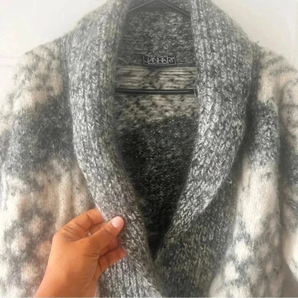 JAHARI 100% GREY WHITE WINTER  COLLAR WOOL HAND KNITTED SIZE S/M DOUBLE BREAST - Picture 10 of 15